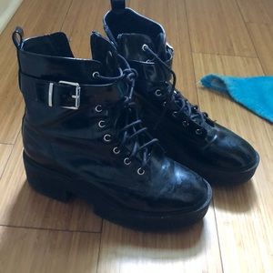 Chunky shiny ankle combat boots